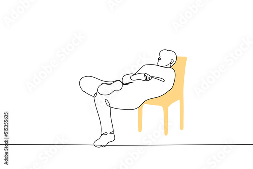 man slides off his chair pretending everything is fine - one line drawing vector. concept of pretending; deceptive maneuver; putting on good face when playing badly; ignoring obvious; to look stupid
