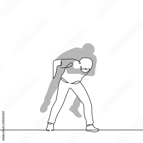 man carries a person on his back - one line drawing vector. concept piggyback, helping physically weak people, lose and play