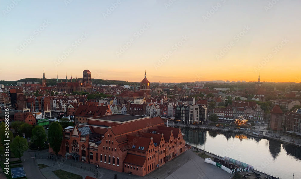 Panorama embankment Stare Misto town tourism leisure walks people European landscape Gdansk Poland