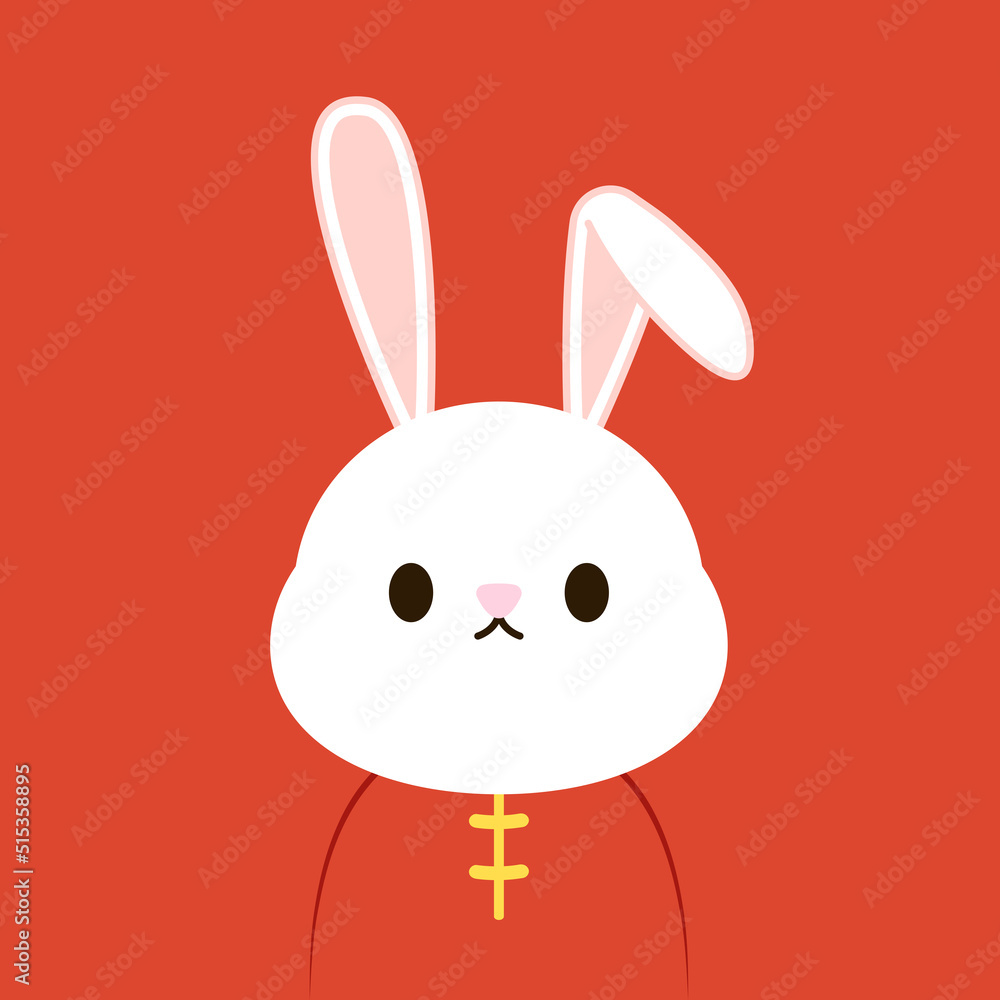 Obraz premium Happy Chinese new year greeting card 2023 with cute rabbit. Animal holidays cartoon character. Rabbit icon vector.