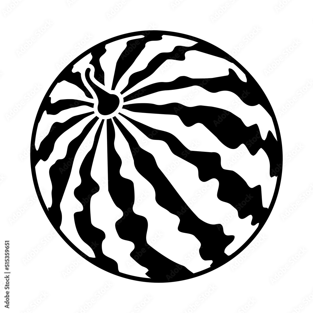 Linear icon, striped ripe watermelon. Autumn harvest of watermelons in farmer fields. Simple black and white vector isolated on white background Linear icon, striped ripe watermelon. Autumn harvest of watermelons in farmer fields. Simple black and white vector isolated on white background