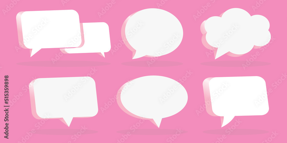 3D Pink Speech Bubble Collection set, 3d white chat icon set collection on pink background 3D Pink Speech Bubble Collection set, 3d white chat icon set collection on pink background