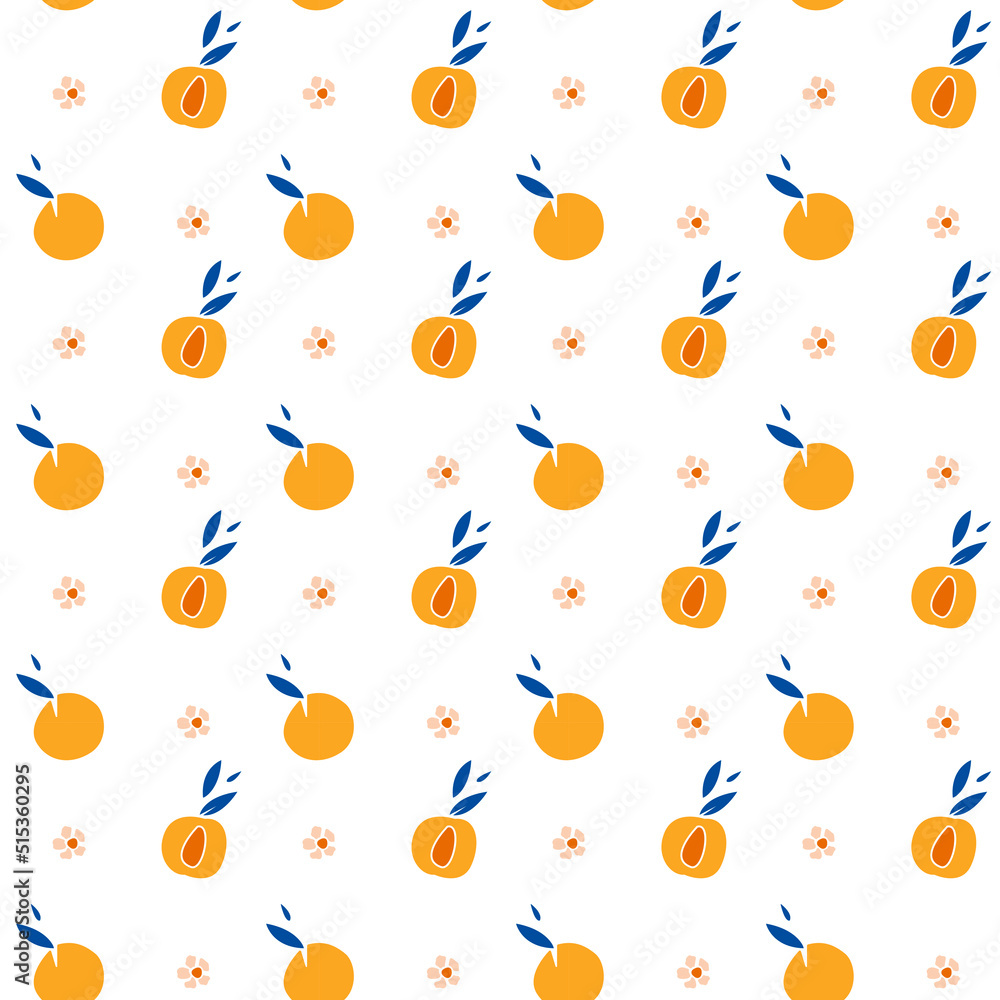 Vector seamless pattern with tropical peaches and berries. Exotic floral texture on a white background. For textiles, clothing, linen, wrapping paper Vector seamless pattern with tropical peaches and berries. Exotic floral texture on a white background. For textiles, clothing, linen, wrapping paper