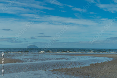 Photo view from beach at Girvan, Scotland to Ailsa Craig