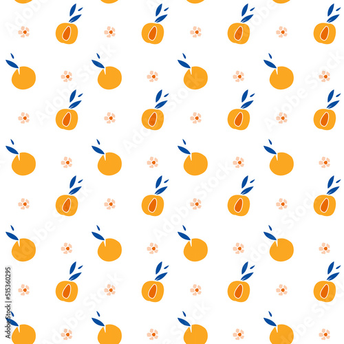 Vector seamless pattern with tropical peaches and berries. Exotic floral texture on a white background. For textiles, clothing, linen, wrapping paper
