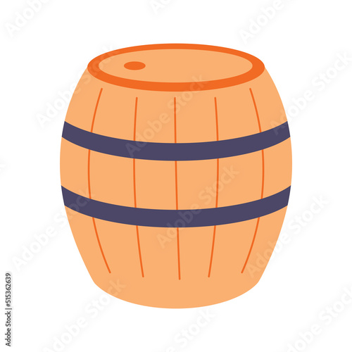 Vector wooden barrel. Flat cartoon illustration