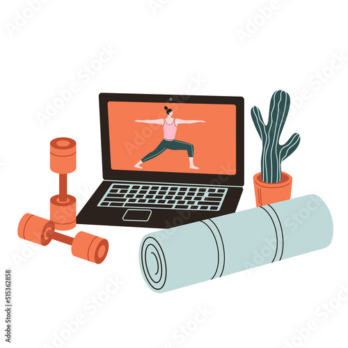 Concept of Wellness and healthcare lifestyle, online classes. Yoga, meditation,