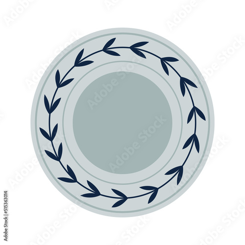 Vector ceramic round plate,  tableware, kitchen utensils or crockery. Modern dish with floral decorative ornament