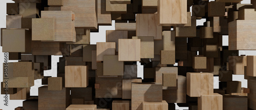 Wood blocks abstract background 3D Illustration