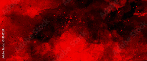 Red watercolor ombre leaks and splashes texture on white watercolor paper background with scratches and Old red scratched wall, grungy background or texture. Scary red wall for background.