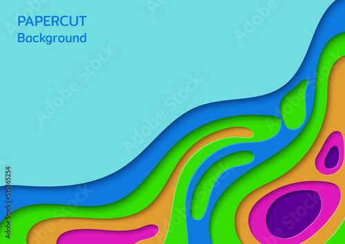 Colorful Paper cut background. Abstract paper art. Vector design Wavy geometric liquid flow graphic in blue, green, orange, and pink color, enjoy the theme.
