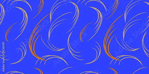 Gold abstract hand drawn blue background. Seamless pattern. Suitable for fabric, packaging, knitwear, clothing, tablecloth, napkins, bags, background.