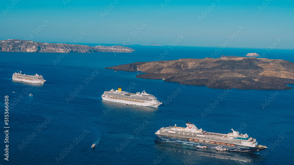 Ships and islands in Santorini, Greece