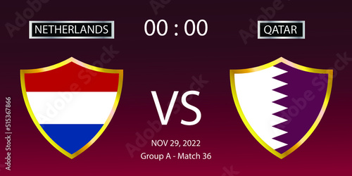Soccer world cup 2022. Netherlands vs Qatar. Group stage match 36. Vector illustration. eps 10