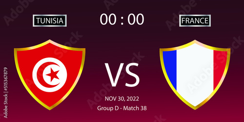 Soccer world cup 2022. Tunisia vs France. Group stage match 38. Vector illustration. eps 10