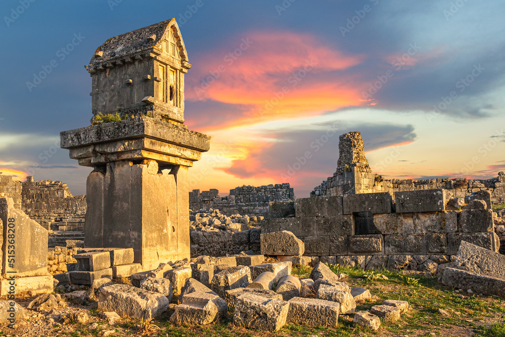 Tombs of the ancient Lycian city of Xanthos. Turkey - obrazy, fototapety, plakaty 