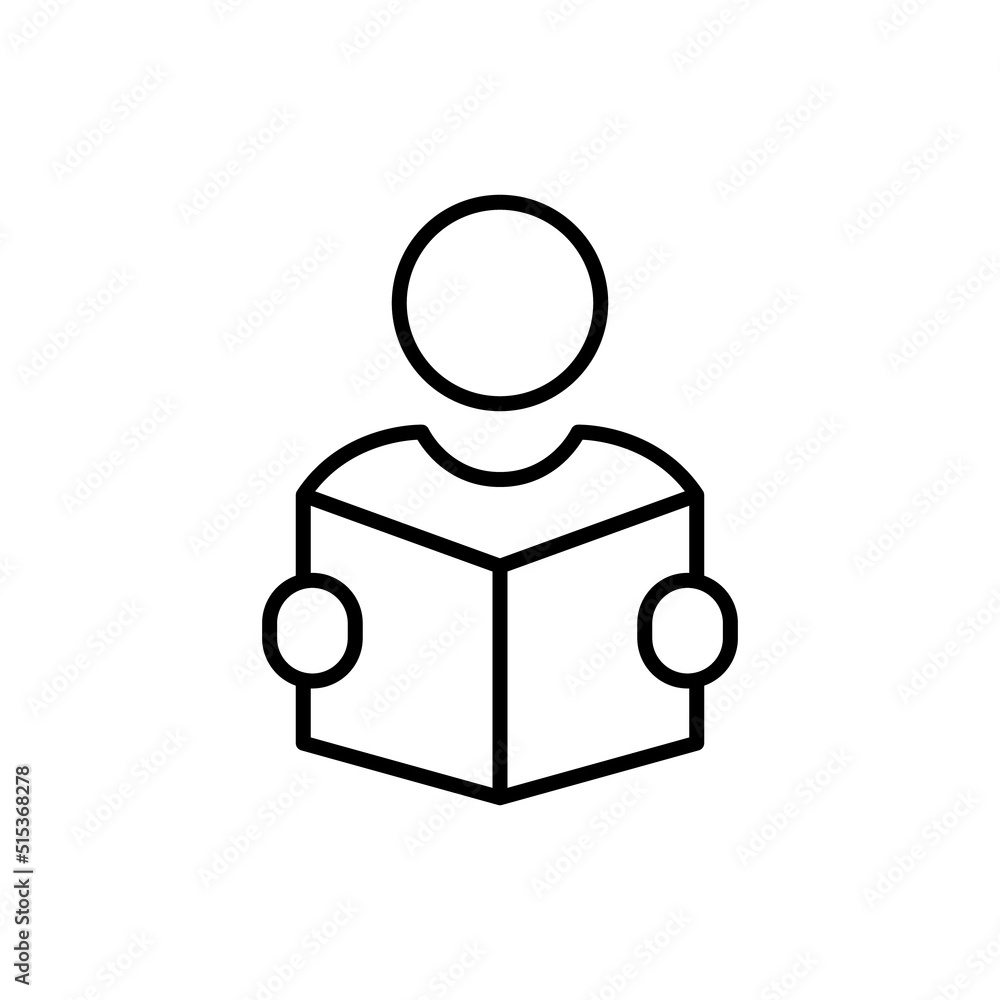 Person reading a book icon, read icon vector, sign, symbol, logo, illustration, editable stroke, flat design style isolated on white linear Person reading a book icon, read icon vector, sign, symbol, logo, illustration, editable stroke, flat design style isolated on white linear