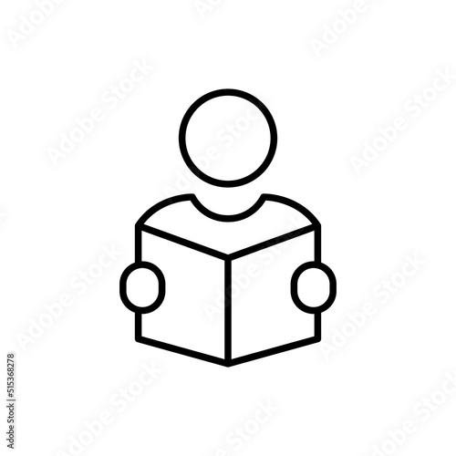 Person reading a book icon, read icon vector, sign, symbol, logo, illustration, editable stroke, flat design style isolated on white linear