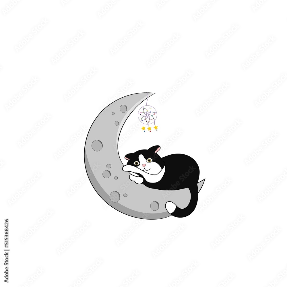 cat sleeping on the moon illustration cat sleeping on the moon illustration