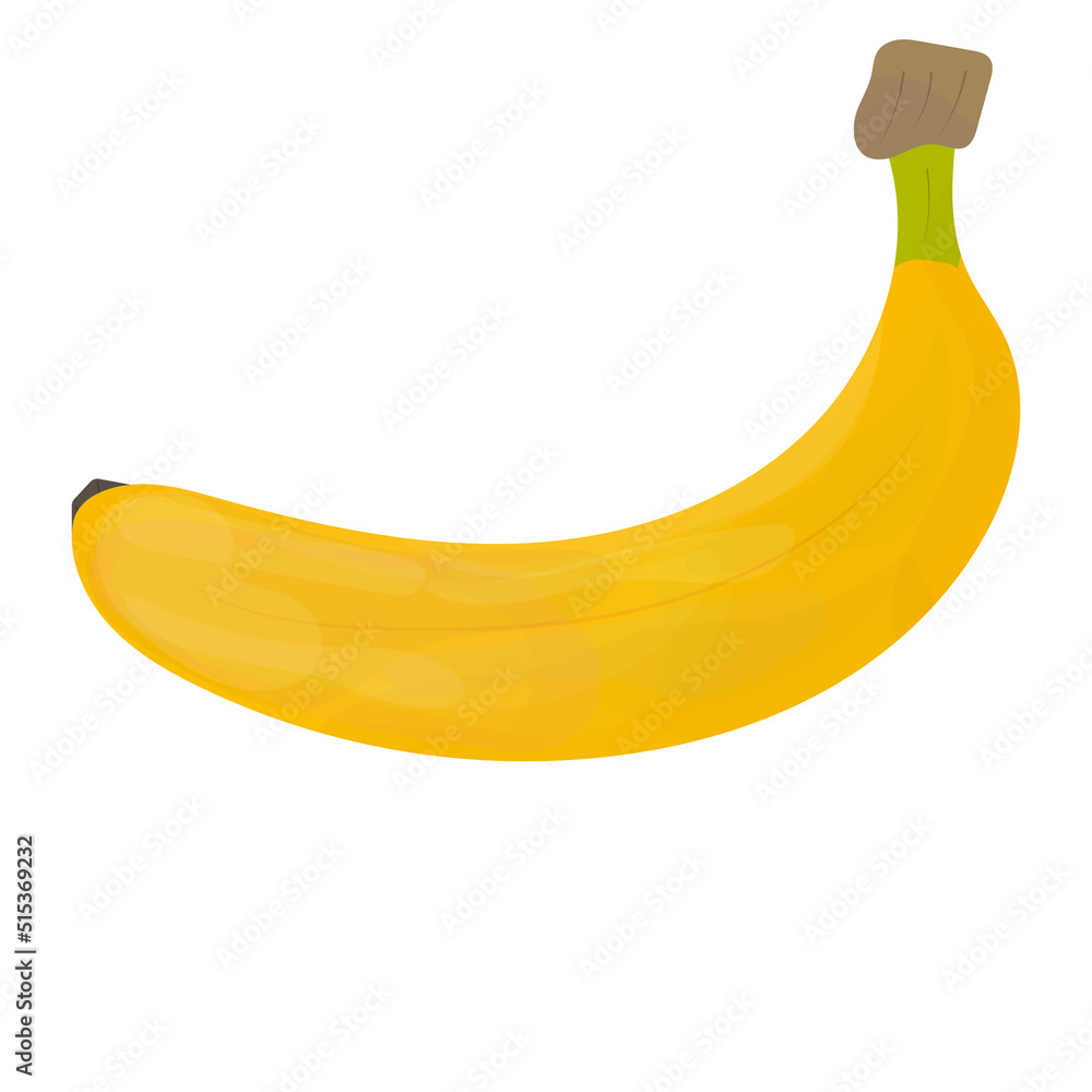 One yellow ripe banana. Healthy food. Vegetarianism. Single element. Flat style. Vector.