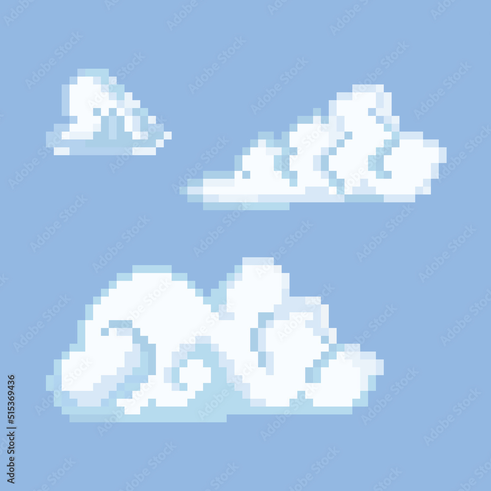 Fototapeta premium Clouds vector icon. Pixel art. 8 bit logo. eps10