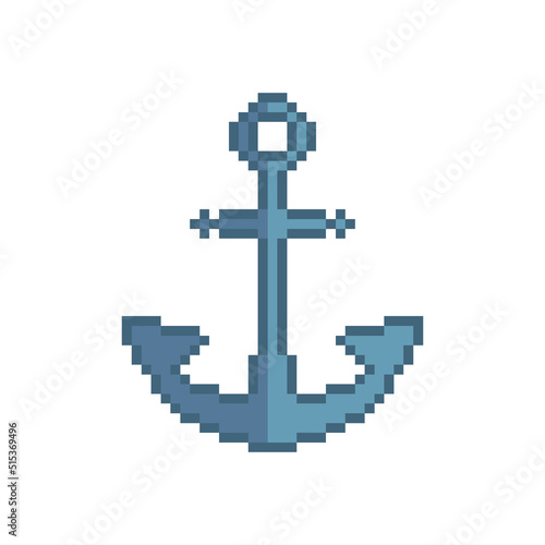 Anchor vector icon. Pixel art. 8 bit logo for game. eps10
