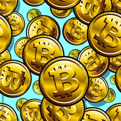 Printable seamless vector pattern of digital bitcoin crypto currency symbols