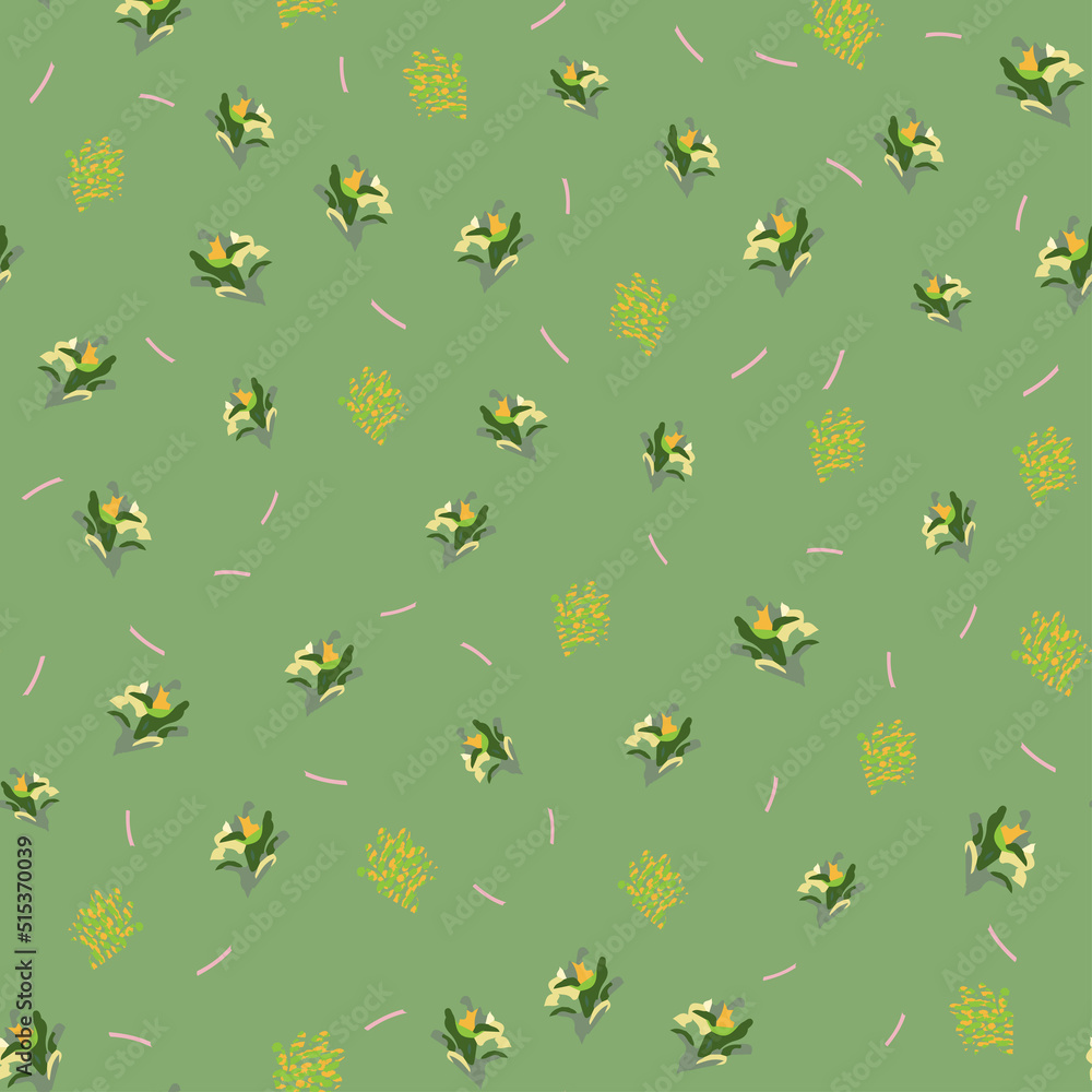 seamless doodle cute and tiny flowers pattern background , greeting card or fabric