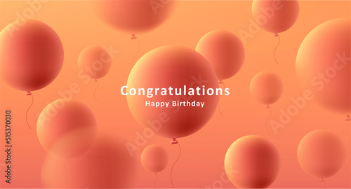 Orange greeting background with round shaped balloons. Vector illustration