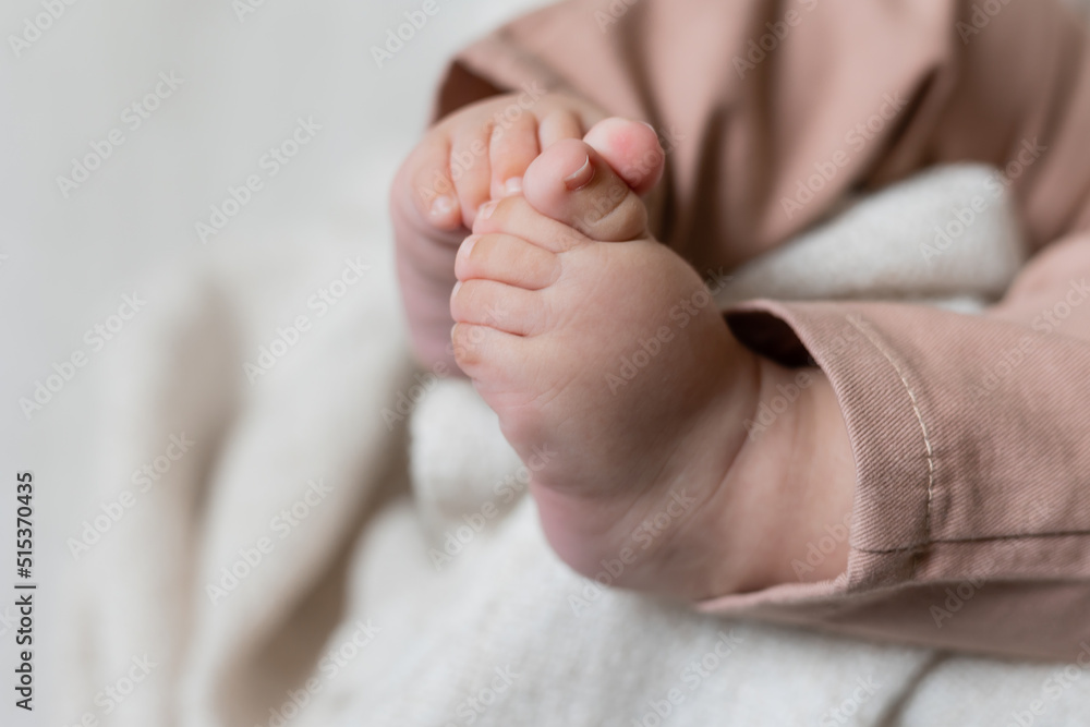 cute baby's feet on blanket, card, banner, space for text, health cute baby's feet on blanket, card, banner, space for text, health