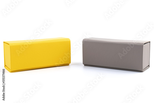 Yellow and grey box for decorate or keep something on white background.