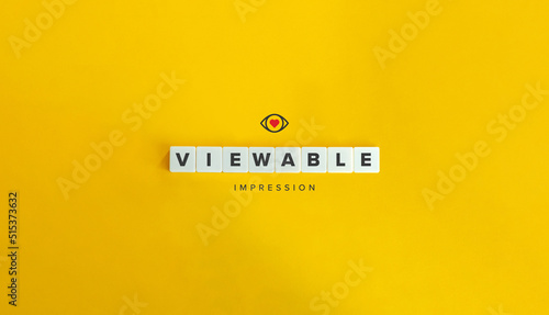 Viewable Impression Banner. Text on Letter Tiles on Yellow Background. Minimal Aesthetics.
