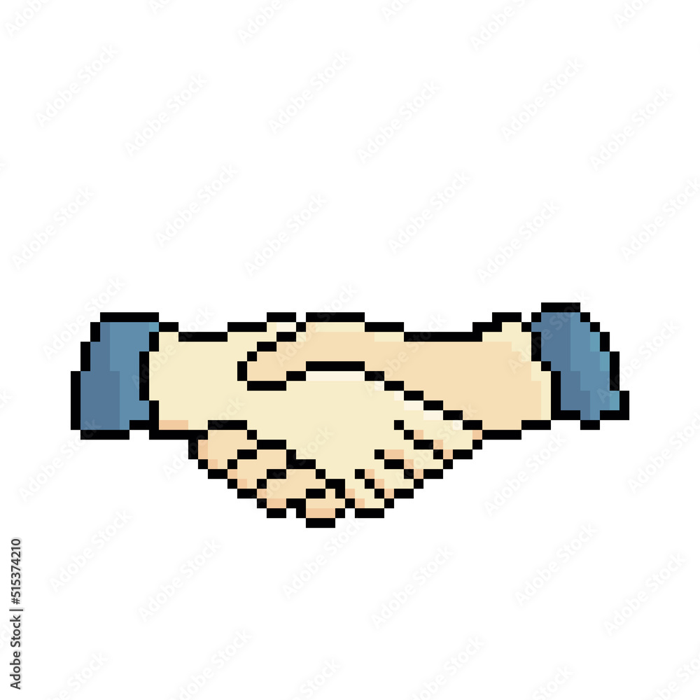 Fototapeta premium Handshake vector icon with black stroke. Pixel art. 8 bit logo. eps10