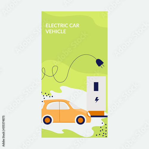 Hand drawn vector illustration. Home charging station for an electric car. Renewable energy accumulator.