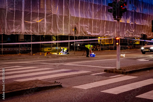 Police barred street after shooting in Malmo, Sweden in june 2018