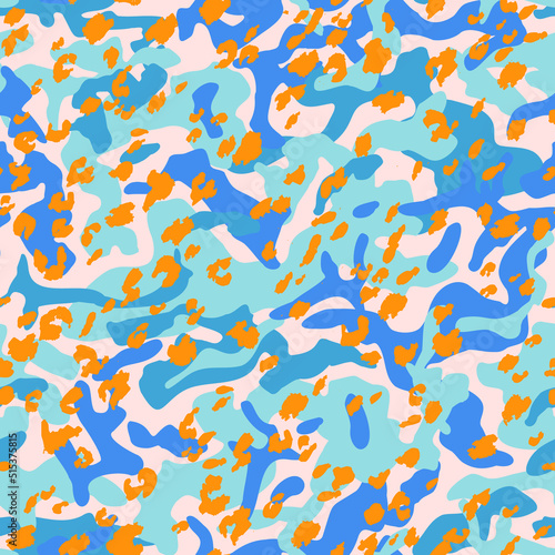 Abstract curves  wavy shapes seamless pattern in marine colors. Bold modern chaotic liquid forms background.