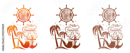 Summer and sea logo design set. Hello summer. Vector illustration isolated on white