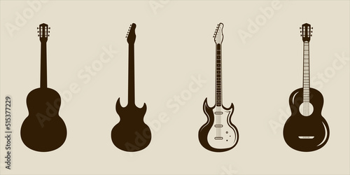 set of icon guitar silhouette vector vintage illustration template graphic design. bundle collection of various instrument music sign or symbol for guitarist or business studio concept