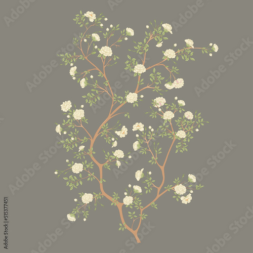 Camellia blossom tree Clip art, element for design Vector illustration. In botanical style