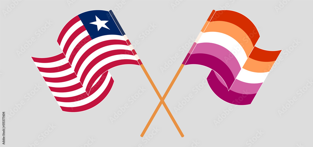 Crossed and waving flags of Liberia and Lesbian Pride Crossed and waving flags of Liberia and Lesbian Pride