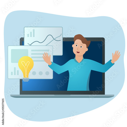 Men in online webinar, conference or presentation