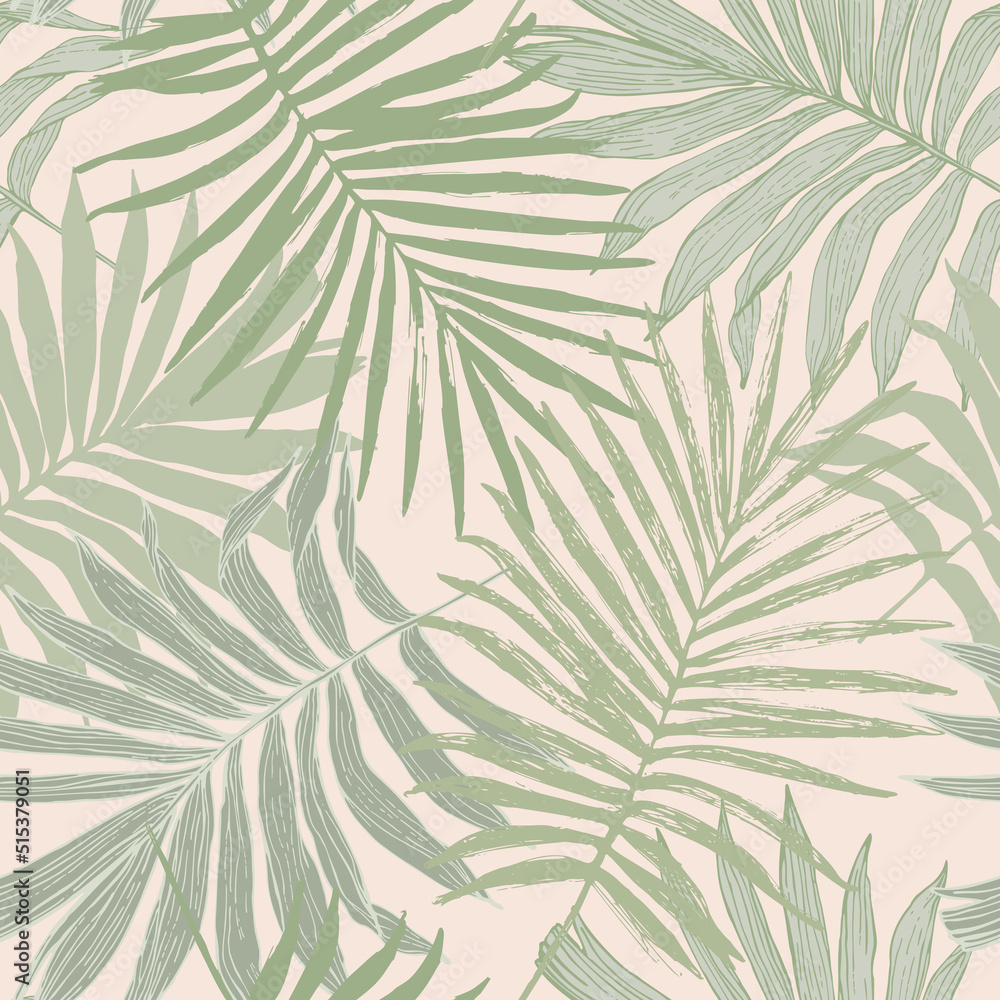 Abstract tropical foliage background in pastel olive green colors