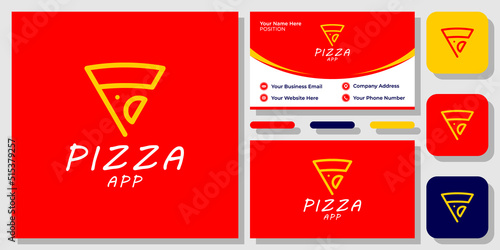 Letter P Monogram Pizza Restaurant Online Food Delivery with business card template 