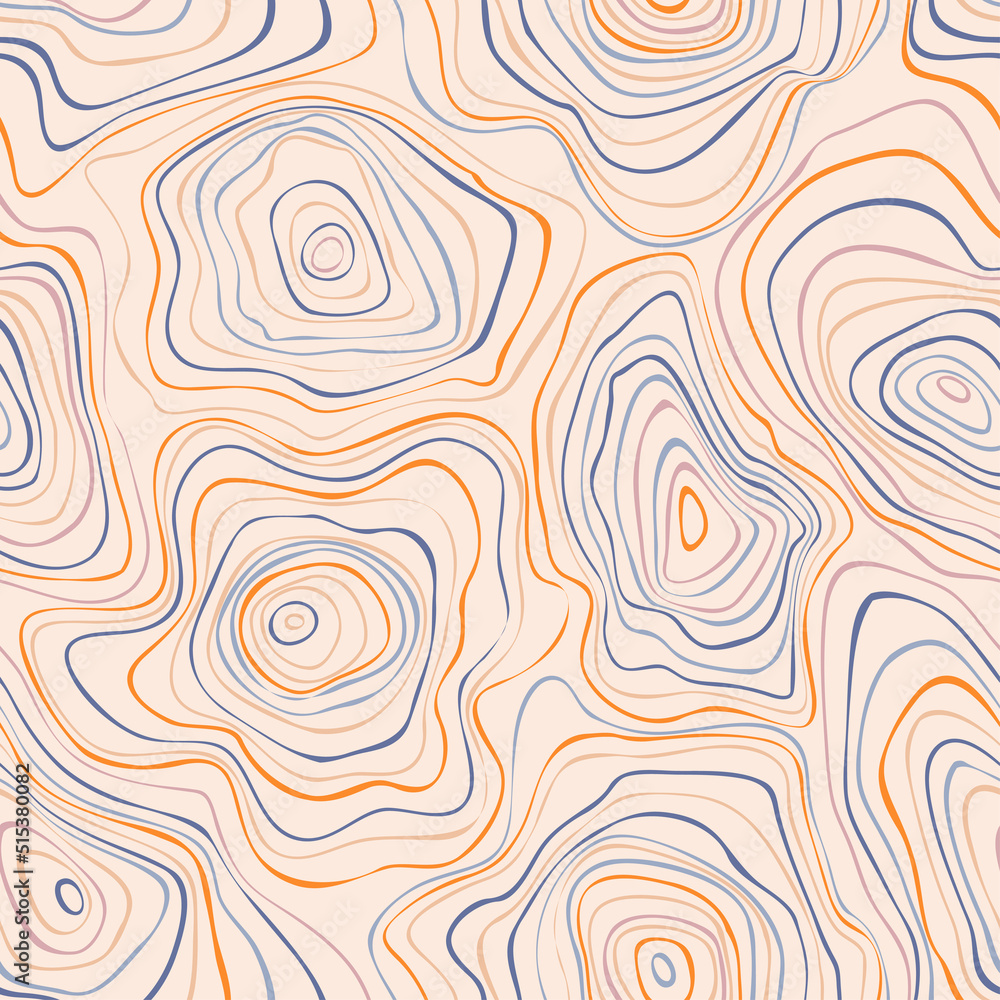 Seamless pattern from abstract color concentric stains liquid texture. Creative aesthetic background with stripes blots.