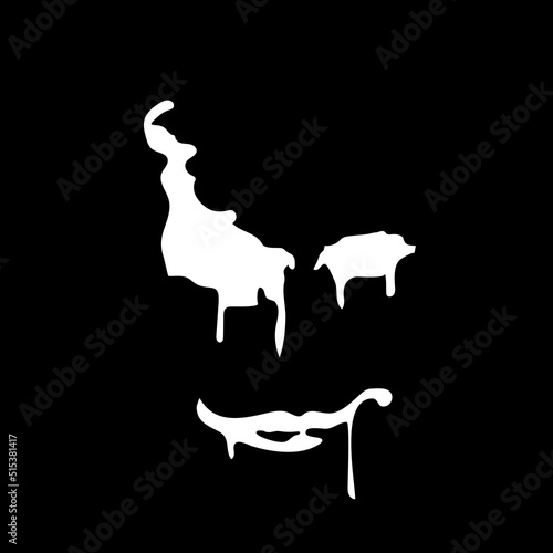 Evil face of a monster dripping liquid on a black background. Smiling and scary person.
