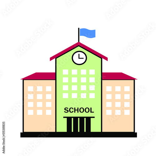School Icon. Flat vector illustration isolated on white background.High school building icon, outline vector sign, linear style pictogram isolated on white. Symbol, logo illustration