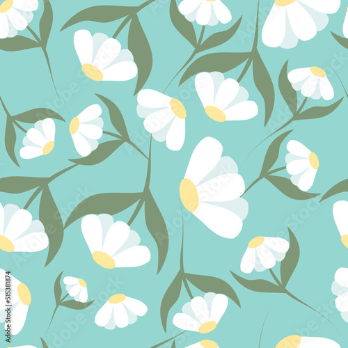 Chamomile flowers. Beautiful seamless pattern of chamomile. Suitable as a print for bed linen  shoppers  T-shirts  wrapping paper. Floral pattern. Vector illustration.