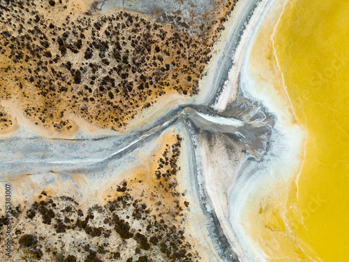 Aerial view of amazing salt lakes in the Pithara area of the Wheatbelt of Western Australia