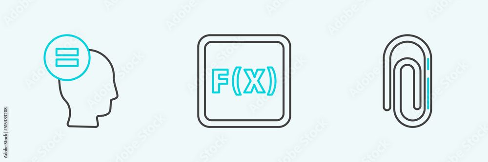 Set line Paper clip, Calculation and Function mathematical symbol icon. Vector Set line Paper clip, Calculation and Function mathematical symbol icon. Vector
