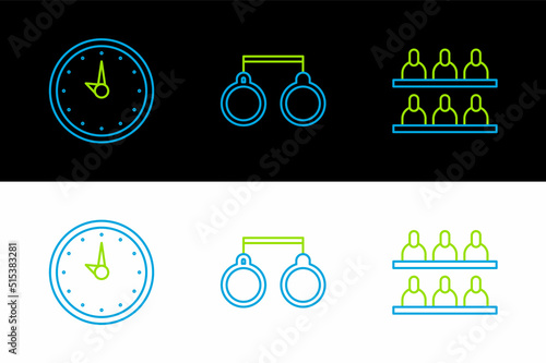 Set line Jurors, Clock and Handcuffs icon. Vector